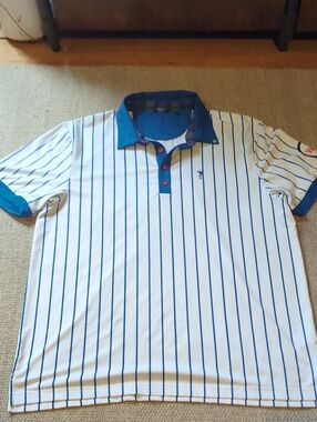 William Murray Golf Chicago Cubs Style Golf Polo Size Large White Blue Pinstripe